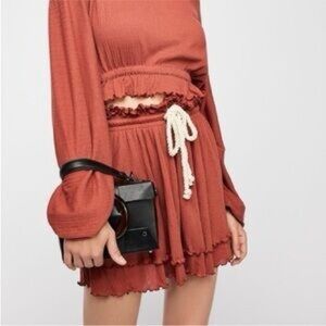Free People Beach 2 Piece Lounge Set M Terracotta Crop Top & Mini Skirt Boho